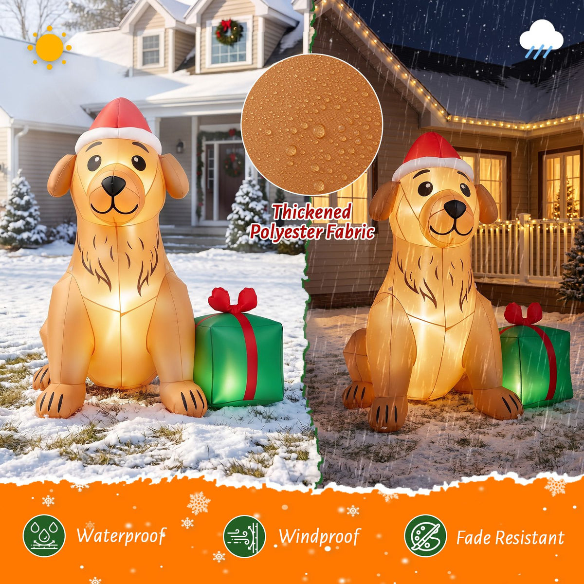 150cm Christmas Inflatable Golden Retriever Dog Decoration for Holiday Decor
