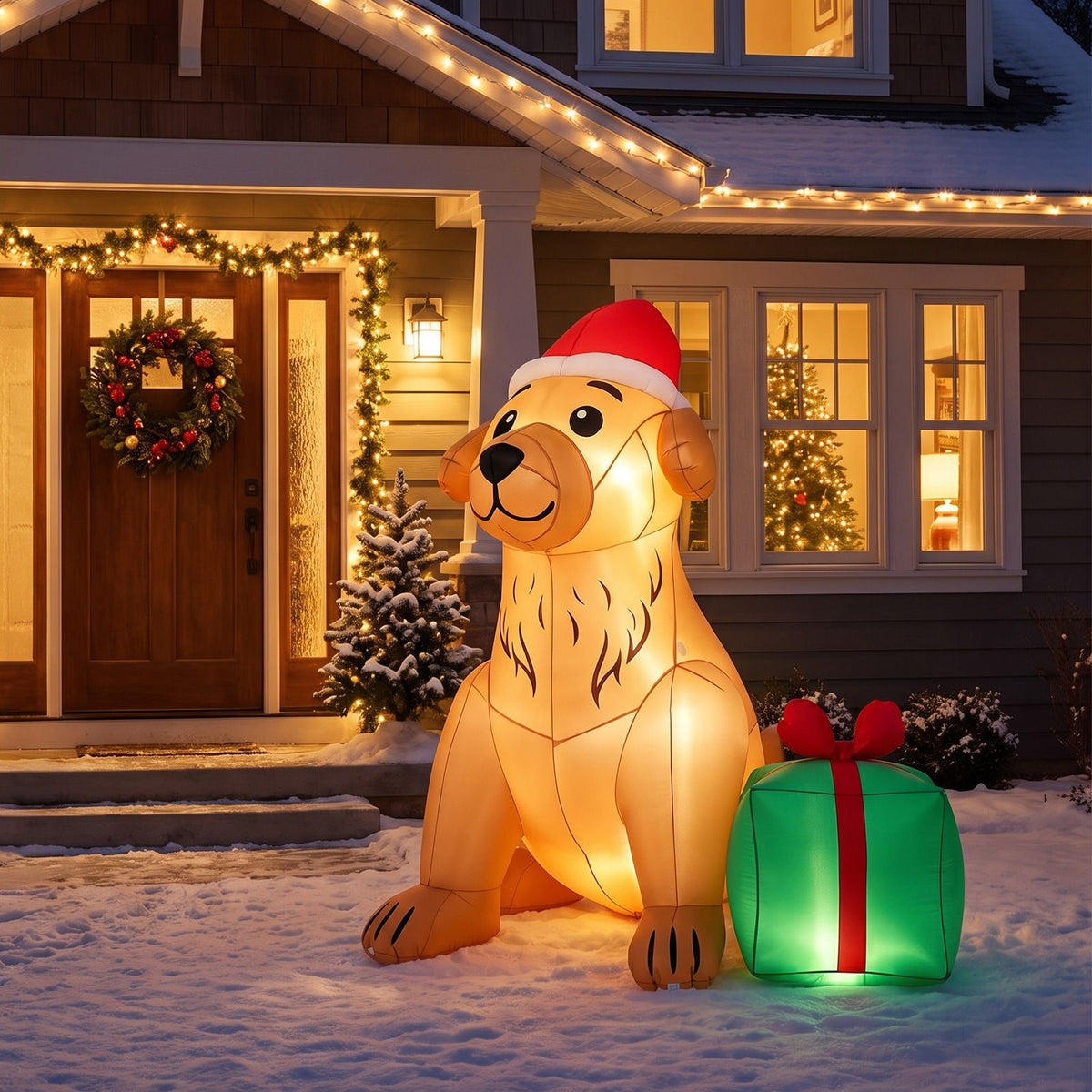 150cm Christmas Inflatable Golden Retriever Dog Decoration for Holiday Decor