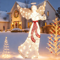 150cm Christmas Lighted Angel with Harp Halo and 120 Warm White LED Lights