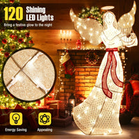 150cm Christmas Lighted Angel with Harp Halo and 120 Warm White LED Lights