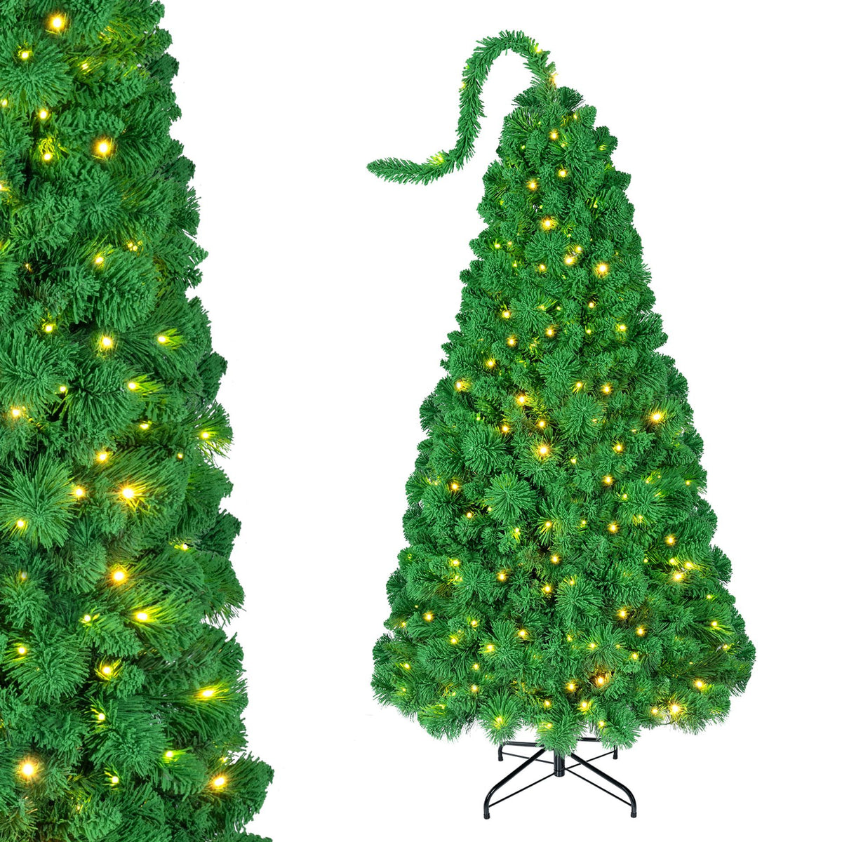 150cm/180cm Flocked Christmas Tree with LED Lights and Pine Needles