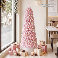 150/180/210cm Flocked Pre-Lit Pencil Christmas Tree with 8 Modes