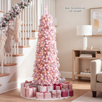 150/180/210cm Flocked Pre-Lit Pencil Christmas Tree with 8 Modes