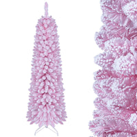 150/180/210cm Flocked Pre-Lit Pencil Christmas Tree with 8 Modes