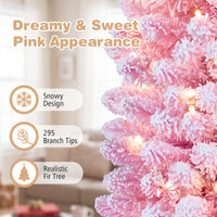 150/180/210cm Flocked Pre-Lit Pencil Christmas Tree with 8 Modes