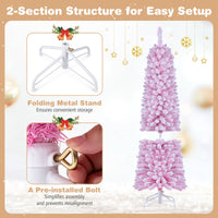 150/180/210cm Flocked Pre-Lit Pencil Christmas Tree with 8 Modes