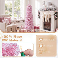 150/180/210cm Flocked Pre-Lit Pencil Christmas Tree with 8 Modes
