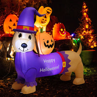 Giantex 150cm Long Halloween Inflatable Dachshund Dog with Pumpkin Built-in LED Lights