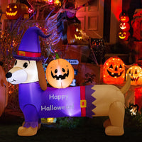 Giantex 150cm Long Halloween Inflatable Dachshund Dog with Pumpkin Built-in LED Lights