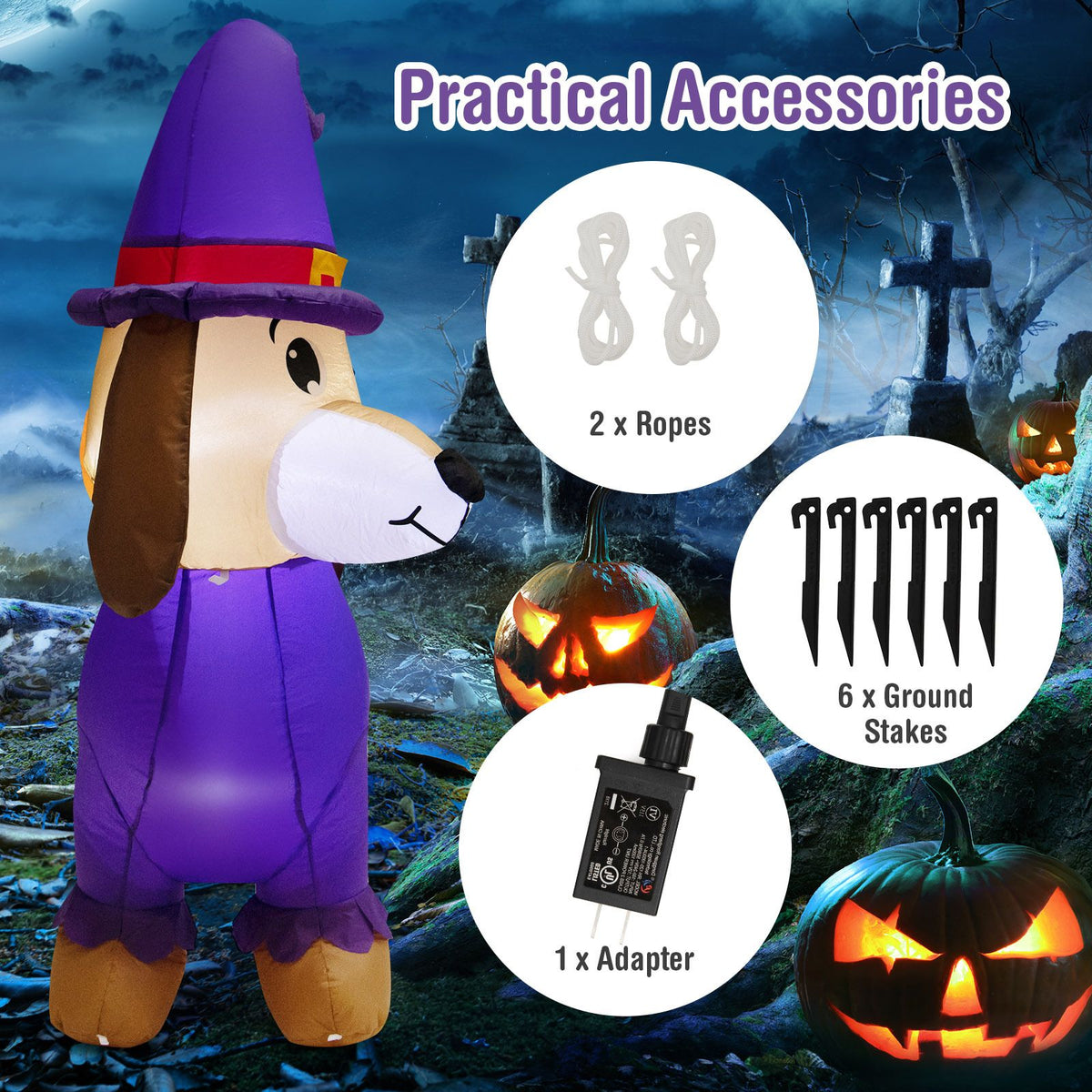 Giantex 150cm Long Halloween Inflatable Dachshund Dog with Pumpkin Built-in LED Lights