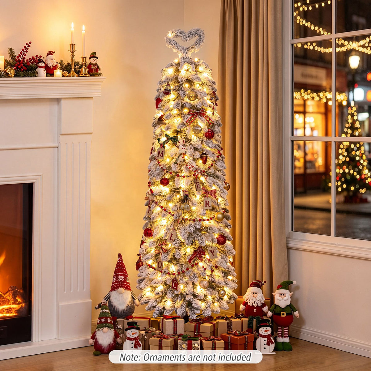 150/180/210cm Pre-Lit Artificial Christmas Tree with Bendable Top Hinges and Snow Flock
