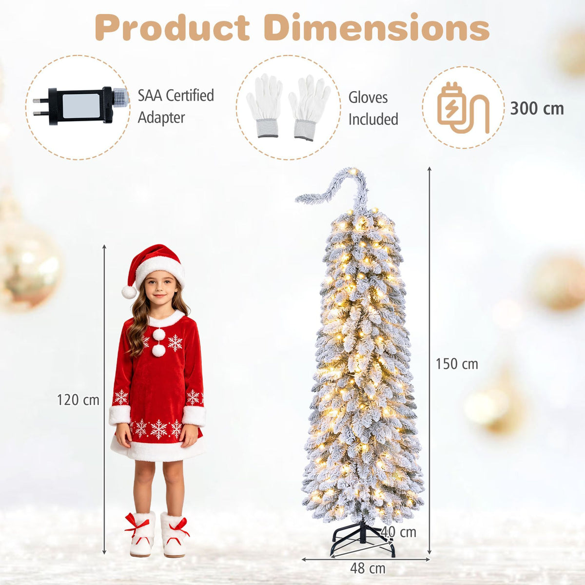 150/180/210cm Pre-Lit Artificial Christmas Tree with Bendable Top Hinges and Snow Flock