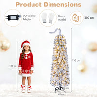 150/180/210cm Pre-Lit Artificial Christmas Tree with Bendable Top Hinges and Snow Flock