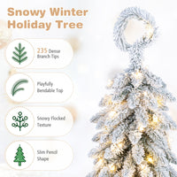 150/180/210cm Pre-Lit Artificial Christmas Tree with Bendable Top Hinges and Snow Flock