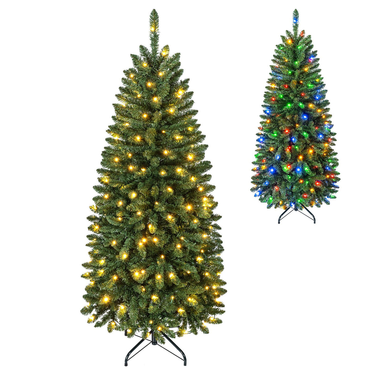 180/150cm Pre-Lit Christmas Tree with Warm White and Multi-color LED