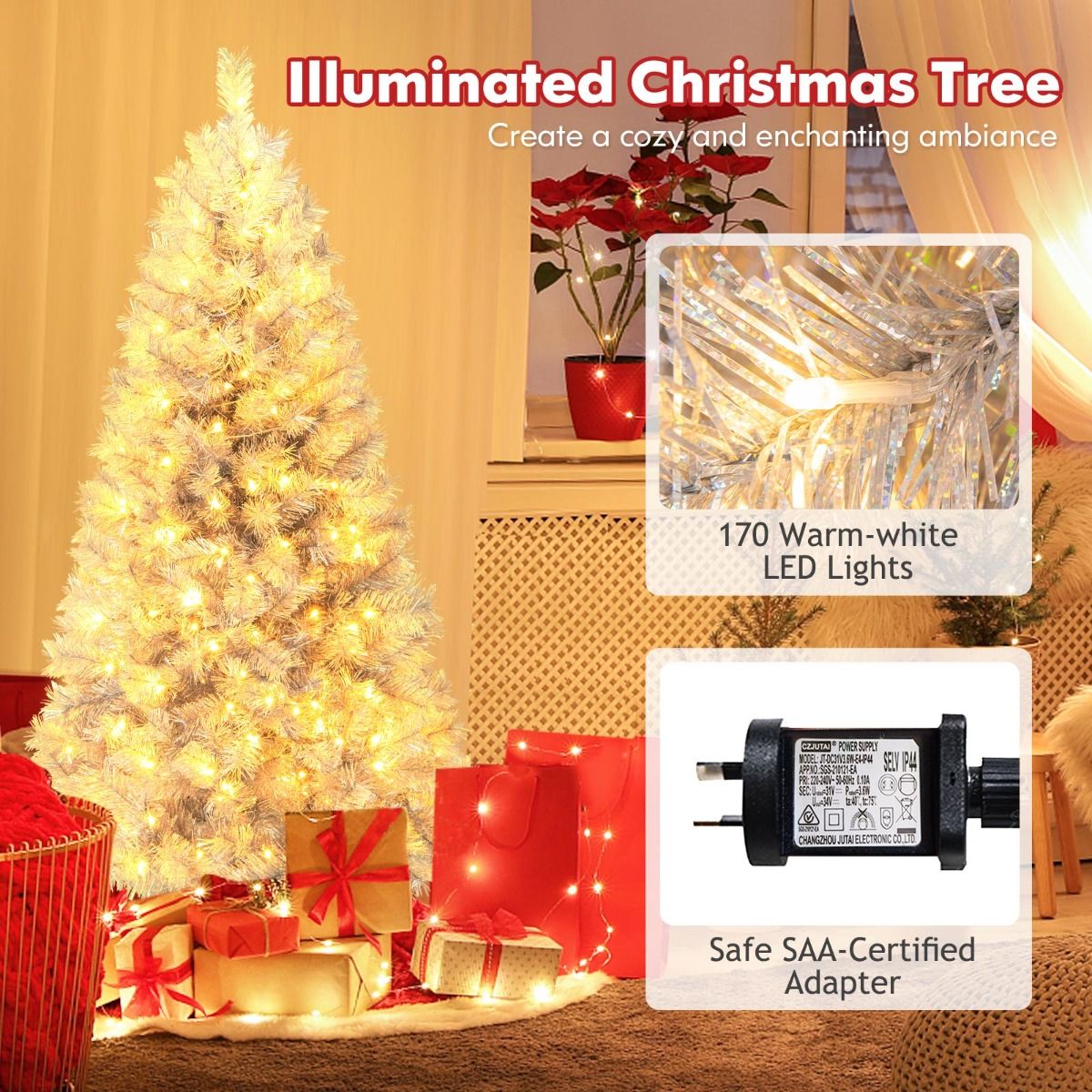 150CM Christmas Tree with 385 Branch Tips and 170 Warm White LED Lights