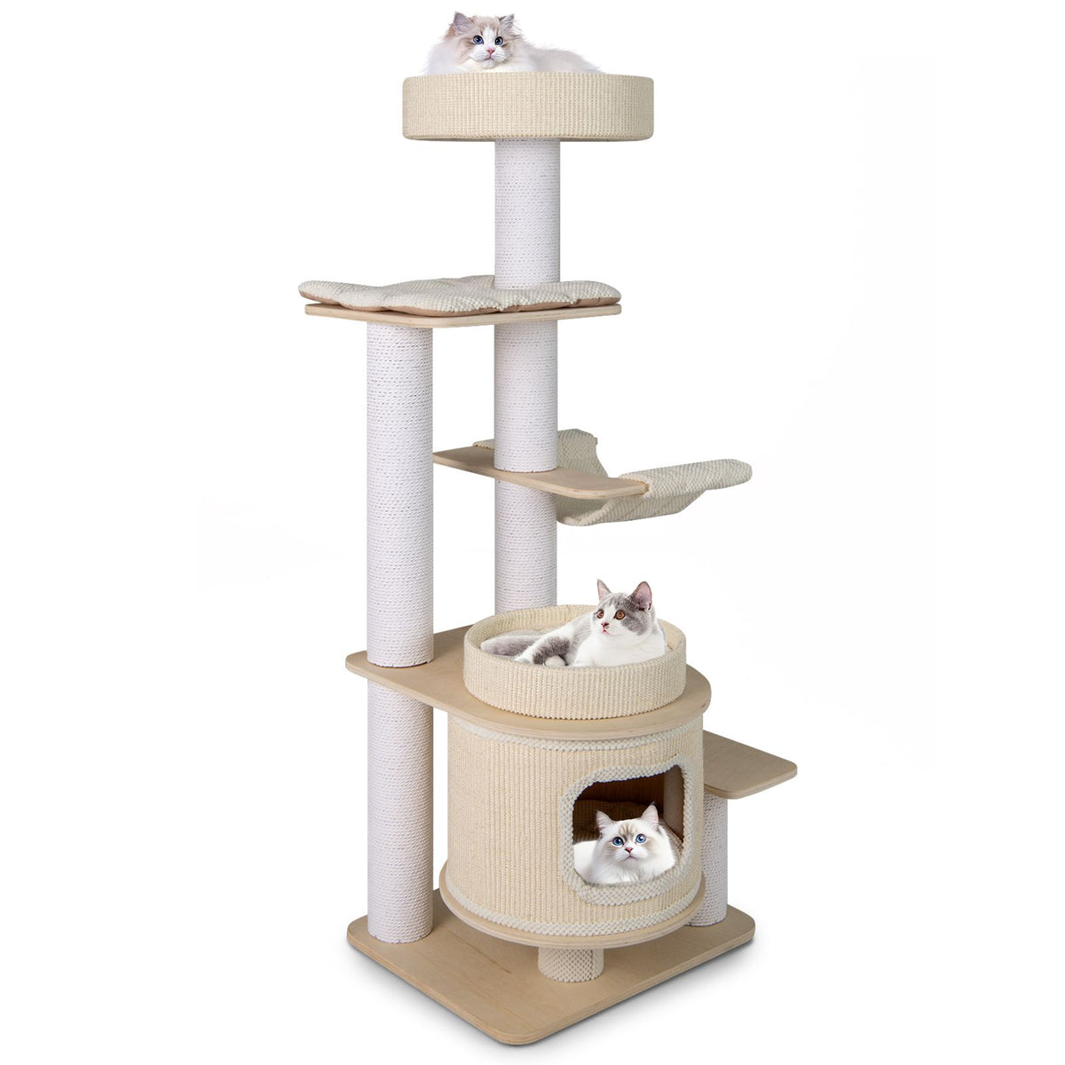 151 CM Space-saving Modern Cat Tree Multi-level Cat Tower w/Detachable Soft Mats