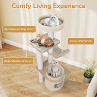 151 CM Space-saving Modern Cat Tree Multi-level Cat Tower w/Detachable Soft Mats