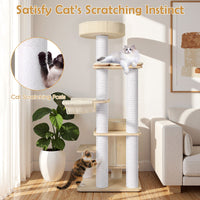 151 CM Space-saving Modern Cat Tree Multi-level Cat Tower w/Detachable Soft Mats