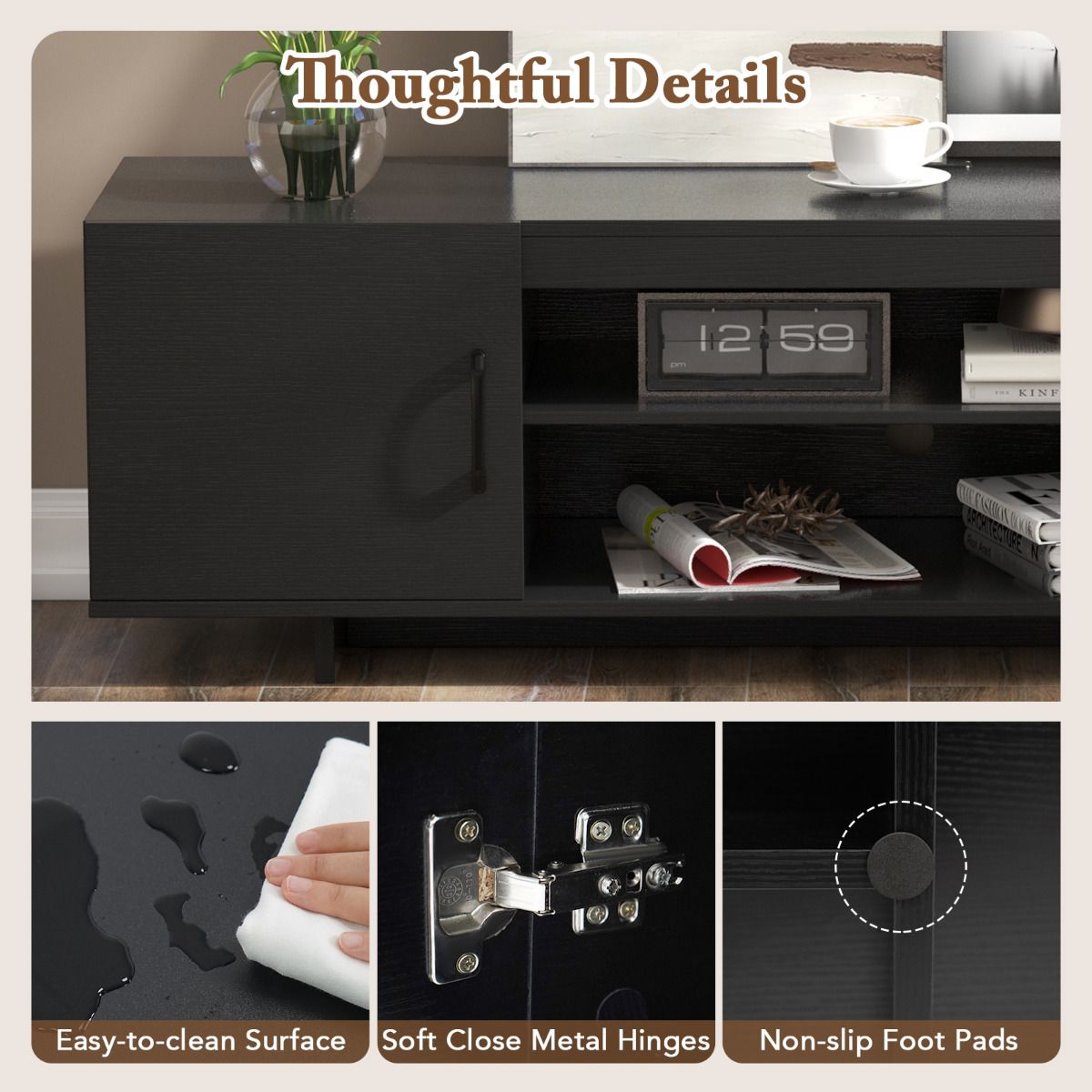 152 cm TV Stand with Power Outlet and 2 Cable Holes