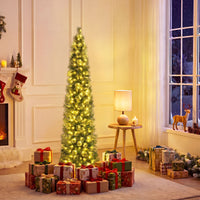 155/185cm Pre-Lit Pencil Artificial Christmas Tree with 120 LED Warm White Lights 198/264 Branch Tips