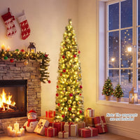 155/185cm Pre-Lit Pencil Artificial Christmas Tree with 120 LED Warm White Lights 198/264 Branch Tips