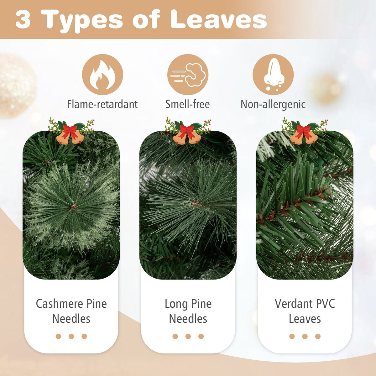 155/185cm Pre-Lit Pencil Artificial Christmas Tree with 120 LED Warm White Lights 198/264 Branch Tips
