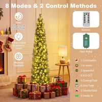 155/185cm Pre-Lit Pencil Artificial Christmas Tree with 120 LED Warm White Lights 198/264 Branch Tips