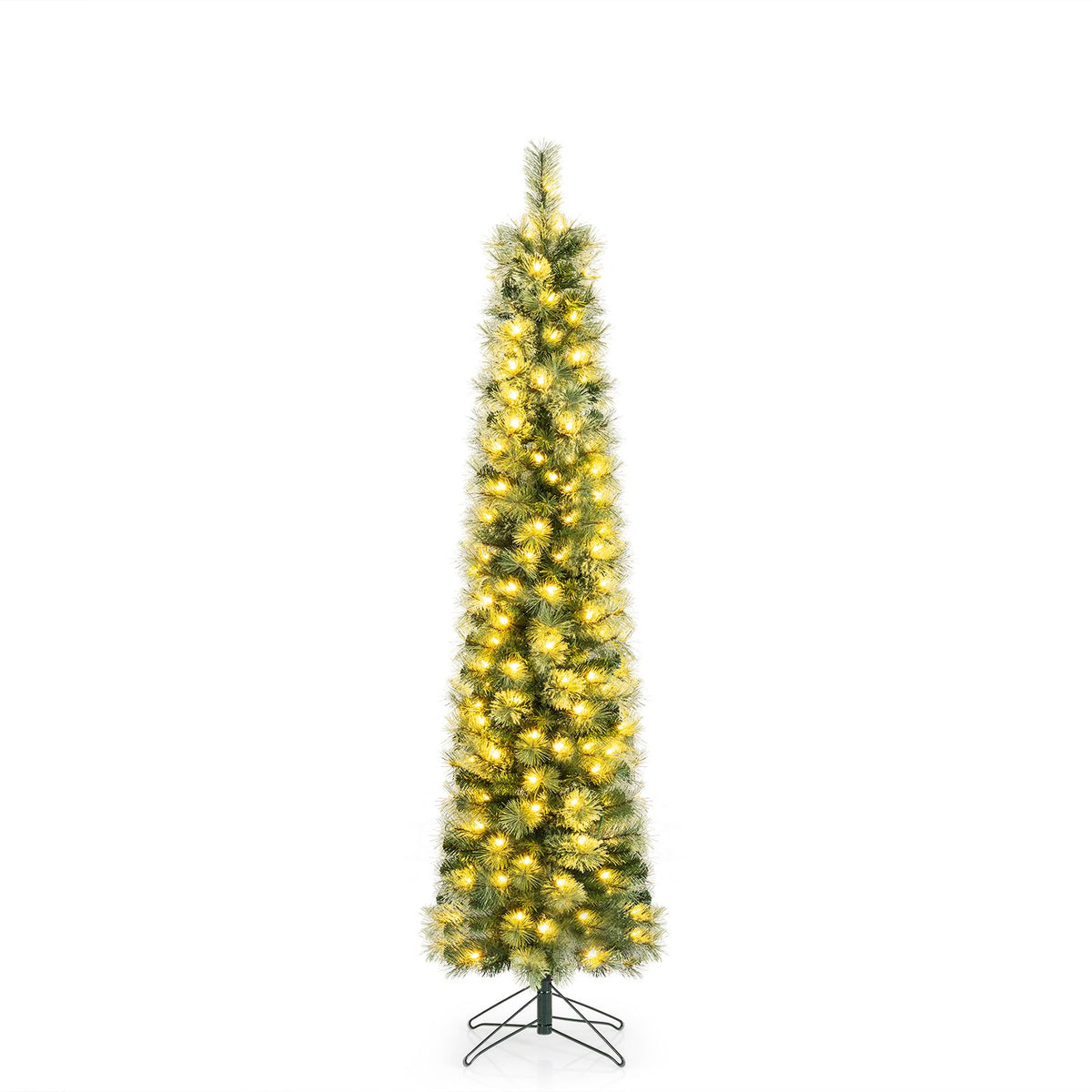 155/185cm Pre-Lit Pencil Artificial Christmas Tree with 120 LED Warm White Lights 198/264 Branch Tips