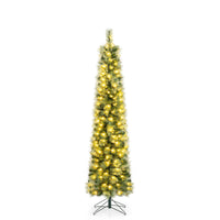 155/185cm Pre-Lit Pencil Artificial Christmas Tree with 120 LED Warm White Lights 198/264 Branch Tips