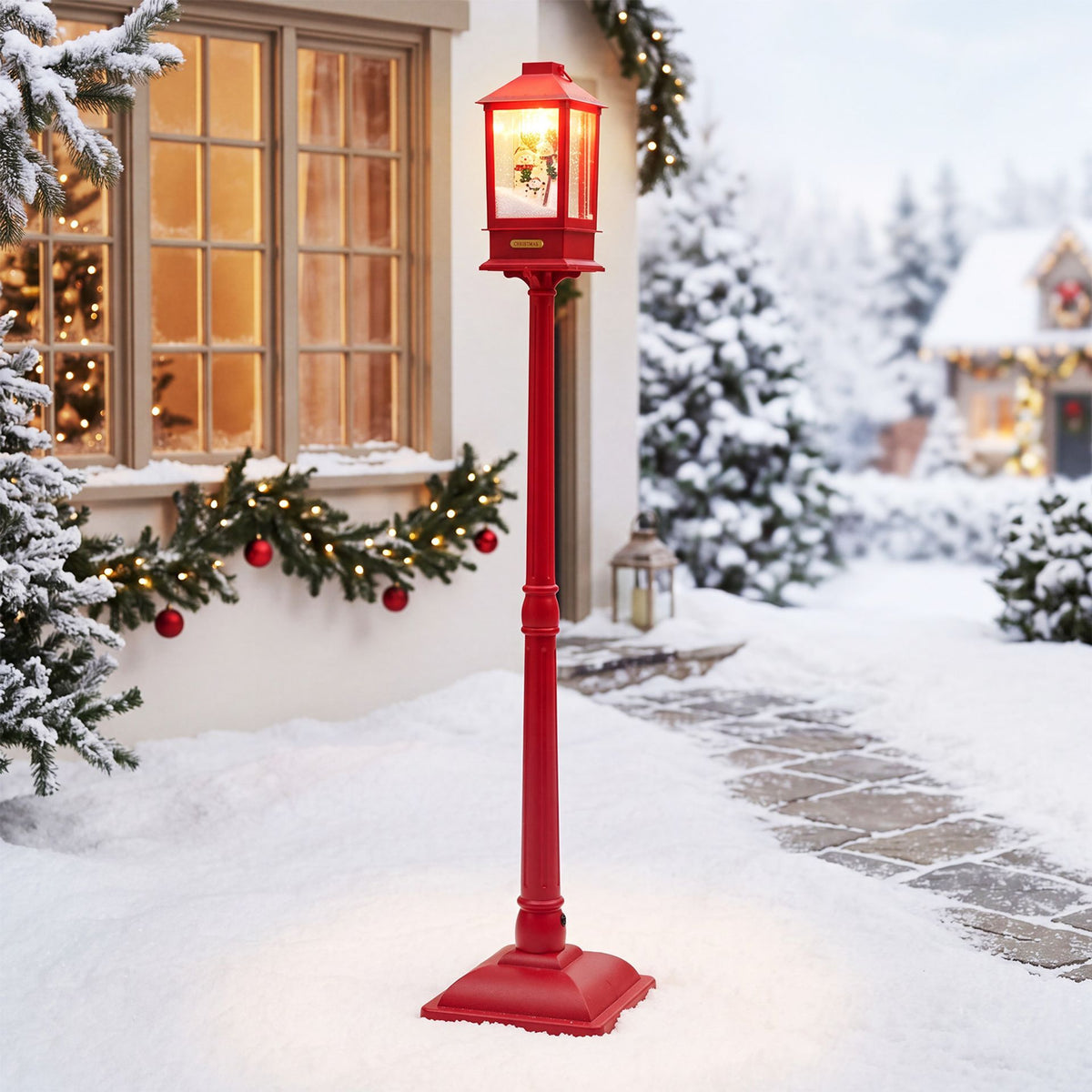 155 cm Musical Christmas Streetlight with LED Lights and Snowmen