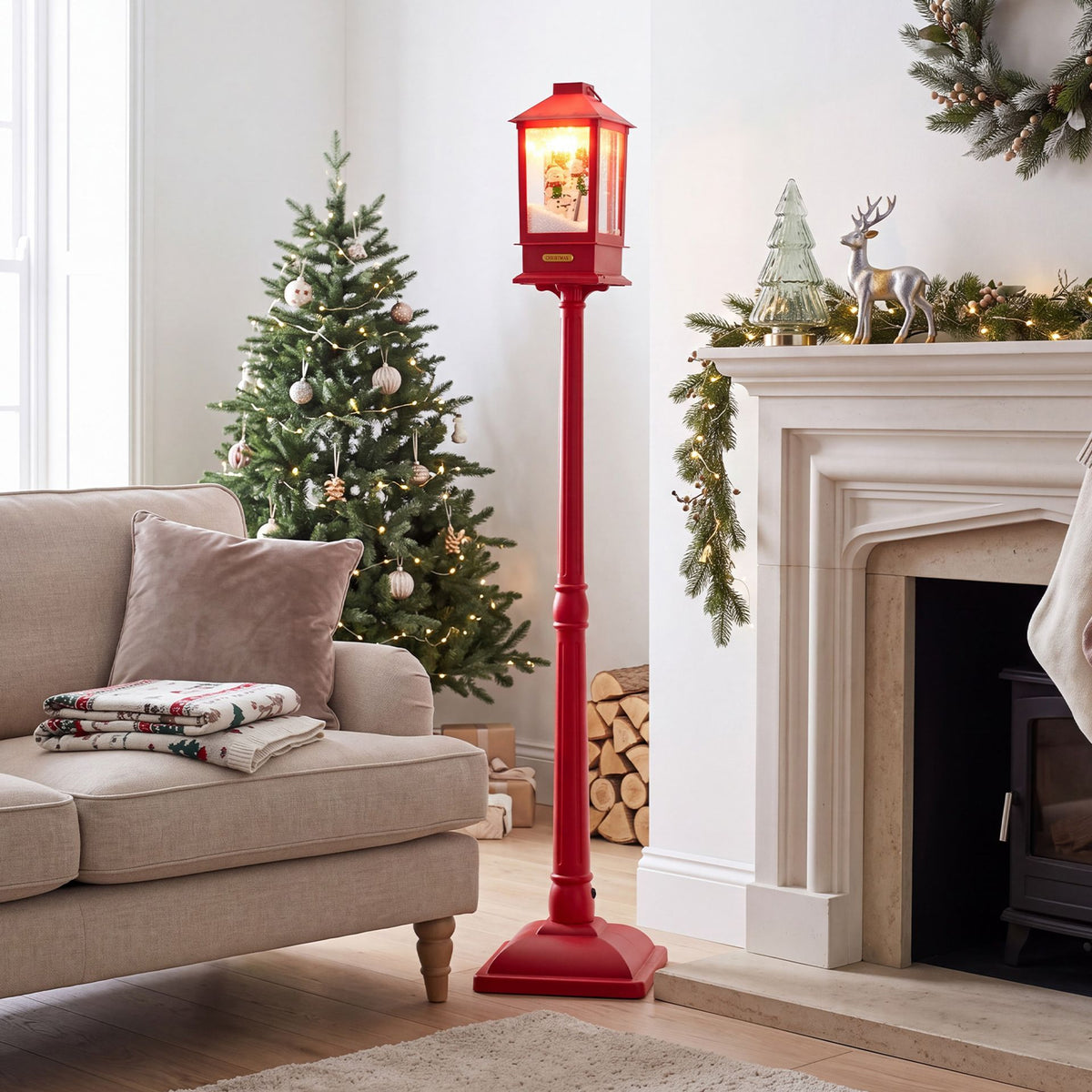 155 cm Musical Christmas Streetlight with LED Lights and Snowmen
