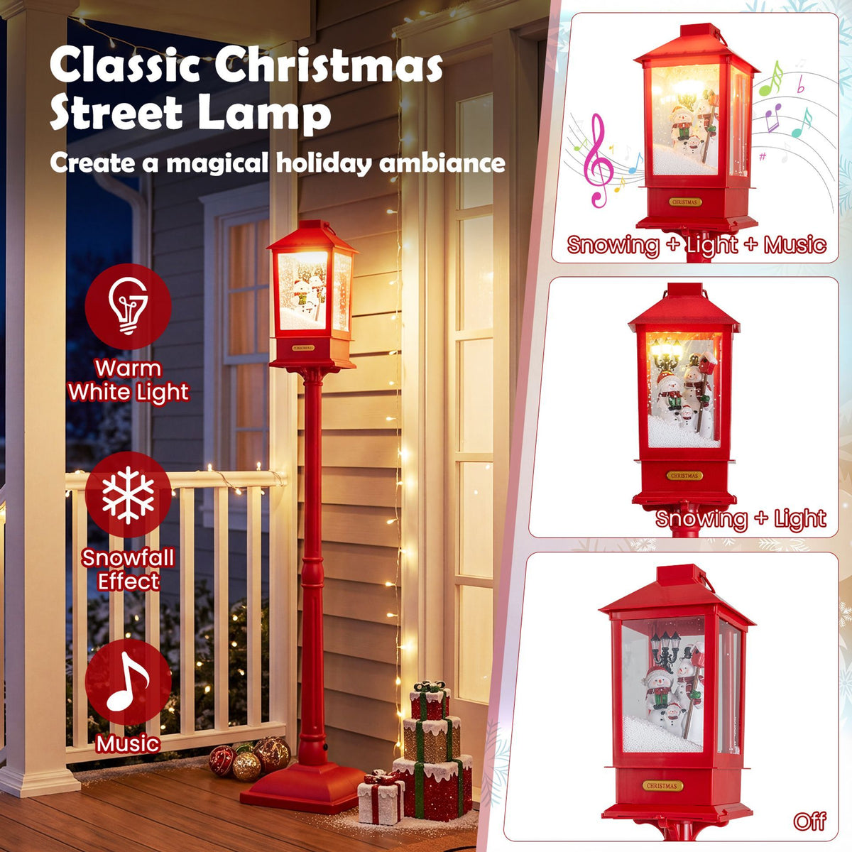 155 cm Musical Christmas Streetlight with LED Lights and Snowmen
