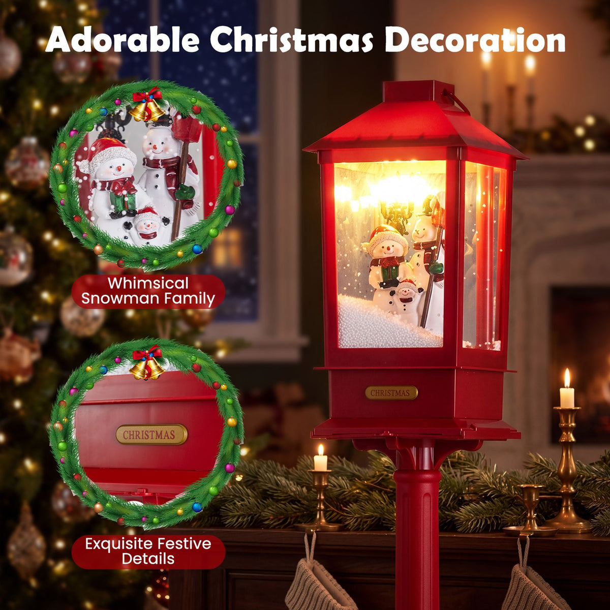 155 cm Musical Christmas Streetlight with LED Lights and Snowmen