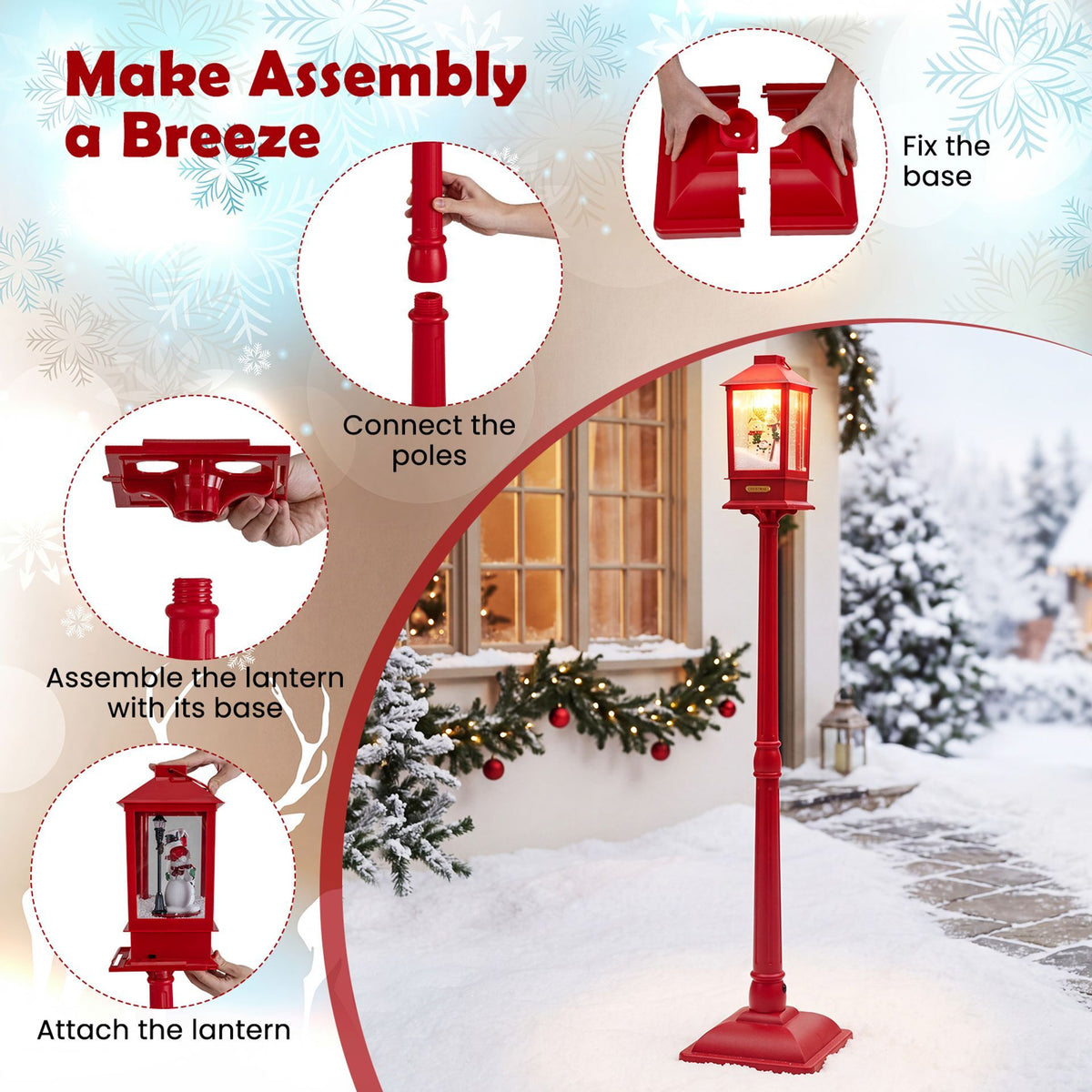 155 cm Musical Christmas Streetlight with LED Lights and Snowmen