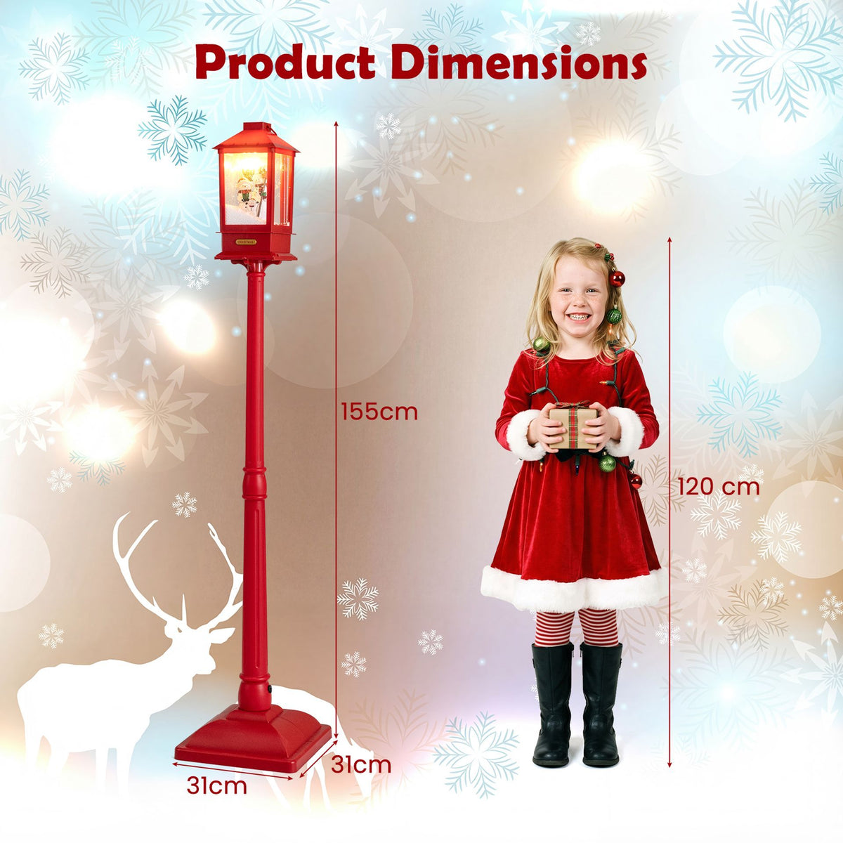 155 cm Musical Christmas Streetlight with LED Lights and Snowmen