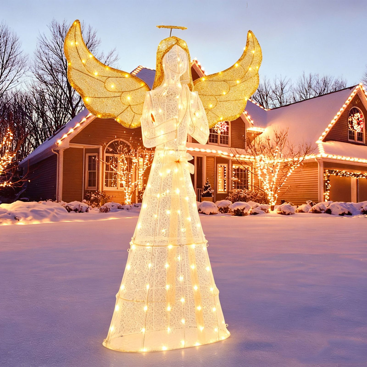 155cm Christmas Pre-Lit Angel with Halo Wings and 150 LED Lights
