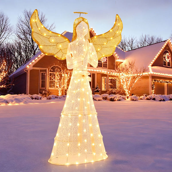 155cm Christmas Pre-Lit Angel with Halo Wings and 150 LED Lights
