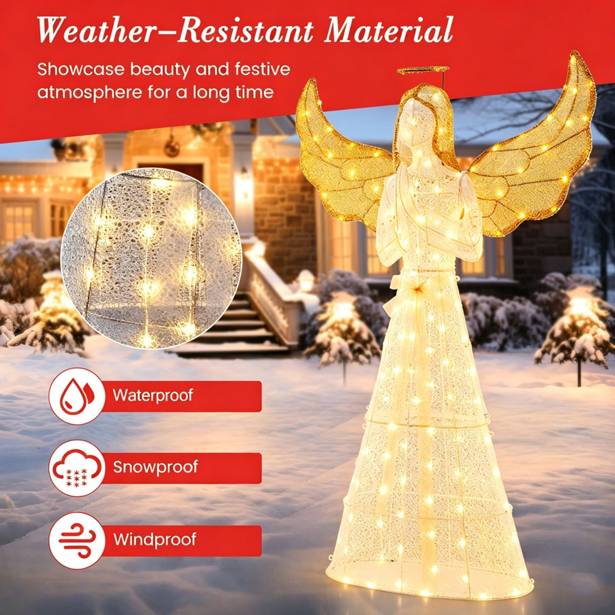 155cm Christmas Pre-Lit Angel with Halo Wings and 150 LED Lights