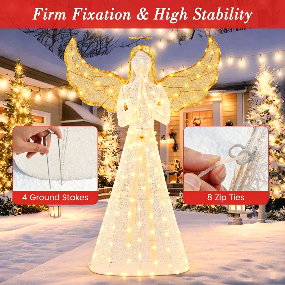 155cm Christmas Pre-Lit Angel with Halo Wings and 150 LED Lights