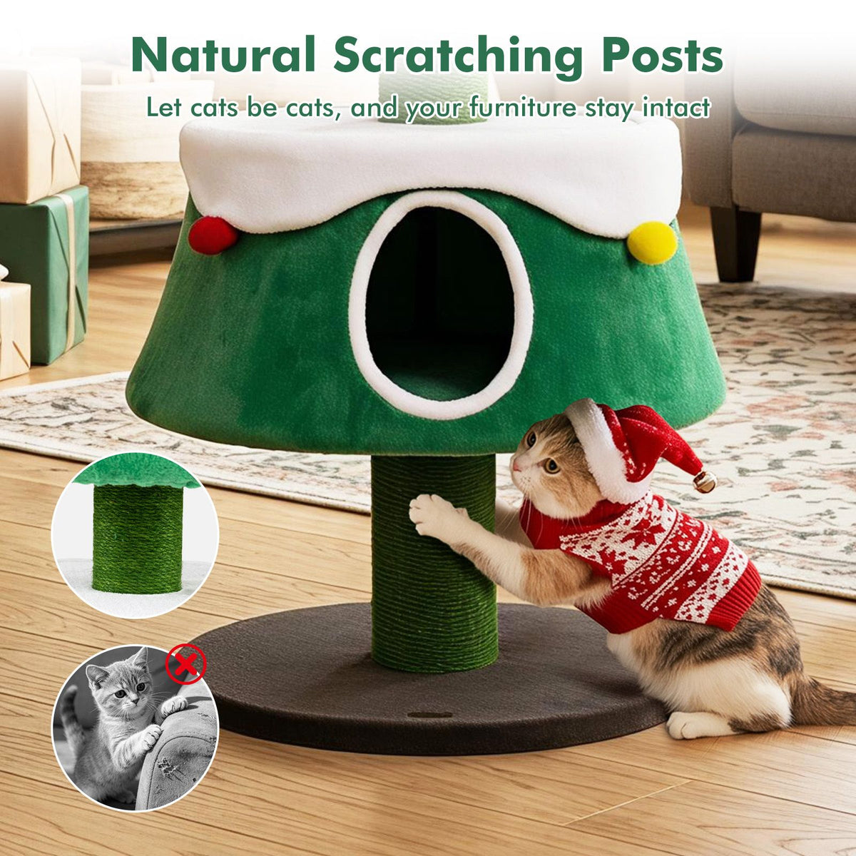 156cm Cat Christmas Tree for Indoor Kittens Tall Cat Tower with 2 Large Condos