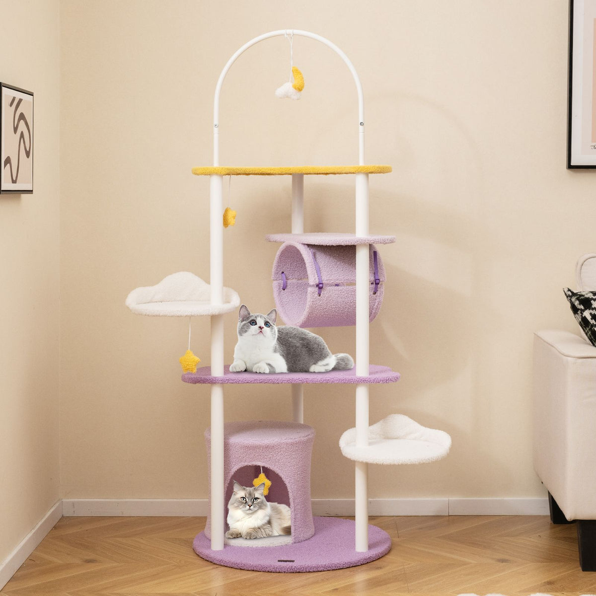 158 CM Multi-level Cat Tree Sky-Theme Cat Tower with Moon Shaped Top Perch