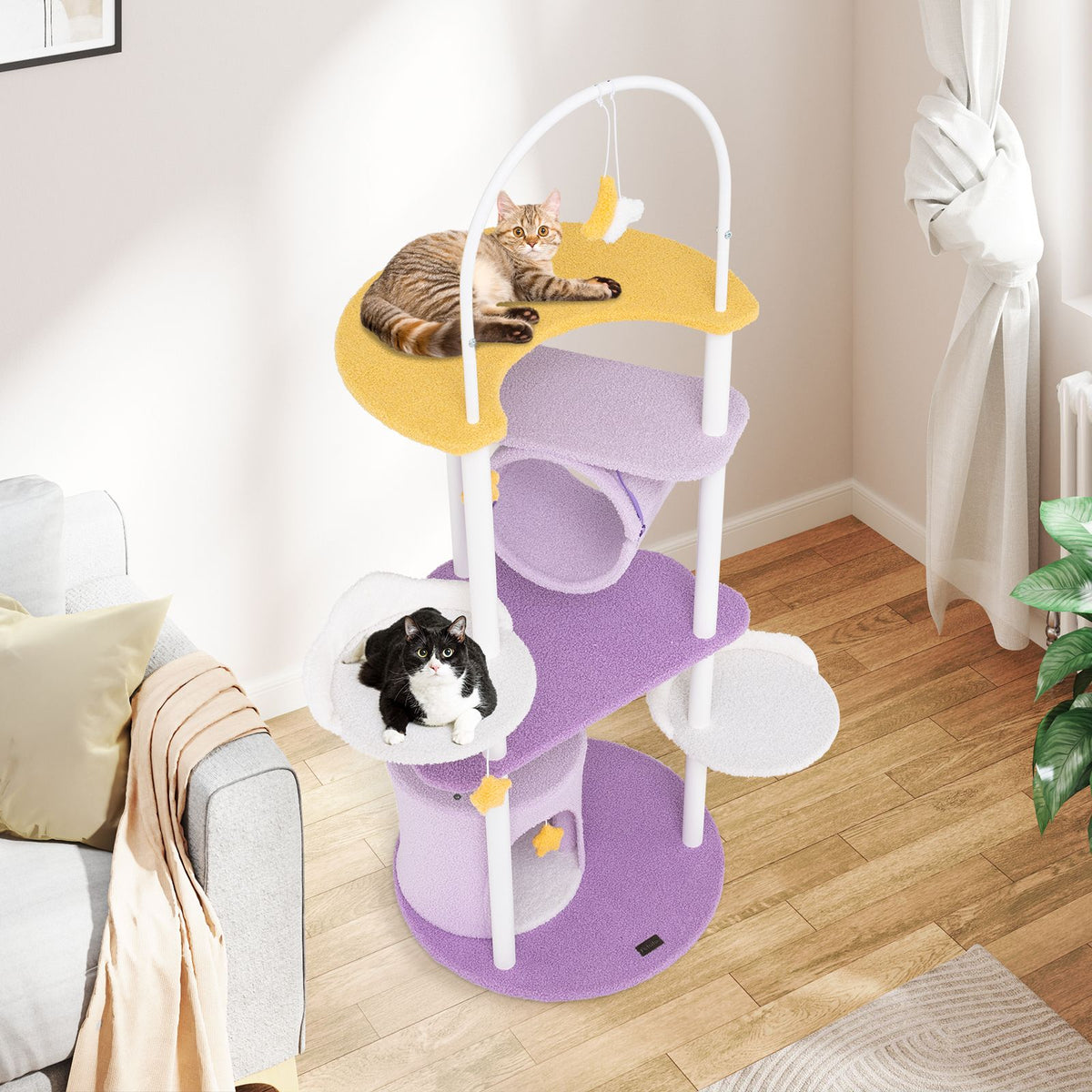 158 CM Multi-level Cat Tree Sky-Theme Cat Tower with Moon Shaped Top Perch