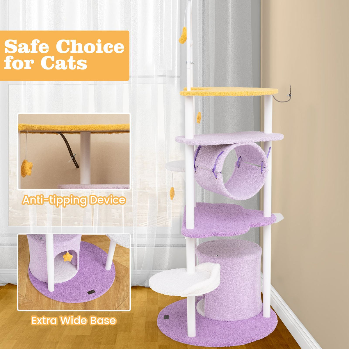 158 CM Multi-level Cat Tree Sky-Theme Cat Tower with Moon Shaped Top Perch