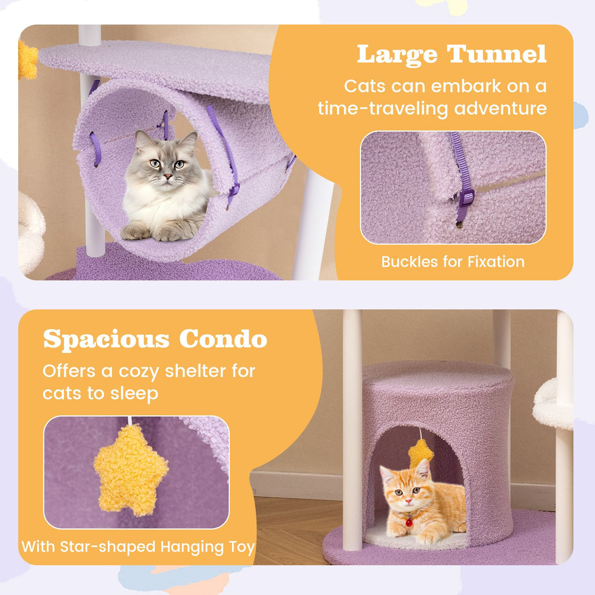 158 CM Multi-level Cat Tree Sky-Theme Cat Tower with Moon Shaped Top Perch