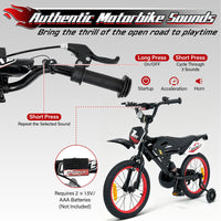 16 Inch Kids Bike Motocross Style with Sound Effects and Light-up Training Wheels