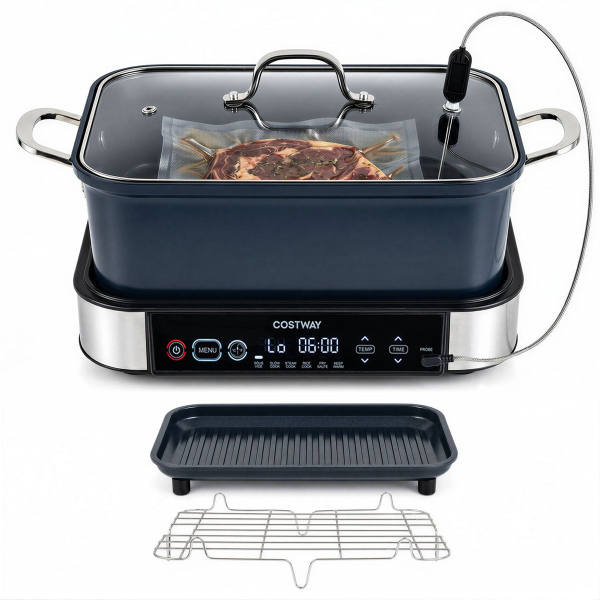 1600W 6-in-1 Programmable Slow Cooker with Sear Saute and Adjustable Timer amp