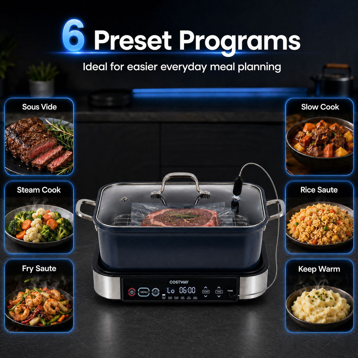 1600W 6-in-1 Programmable Slow Cooker with Sear Saute and Adjustable Timer amp