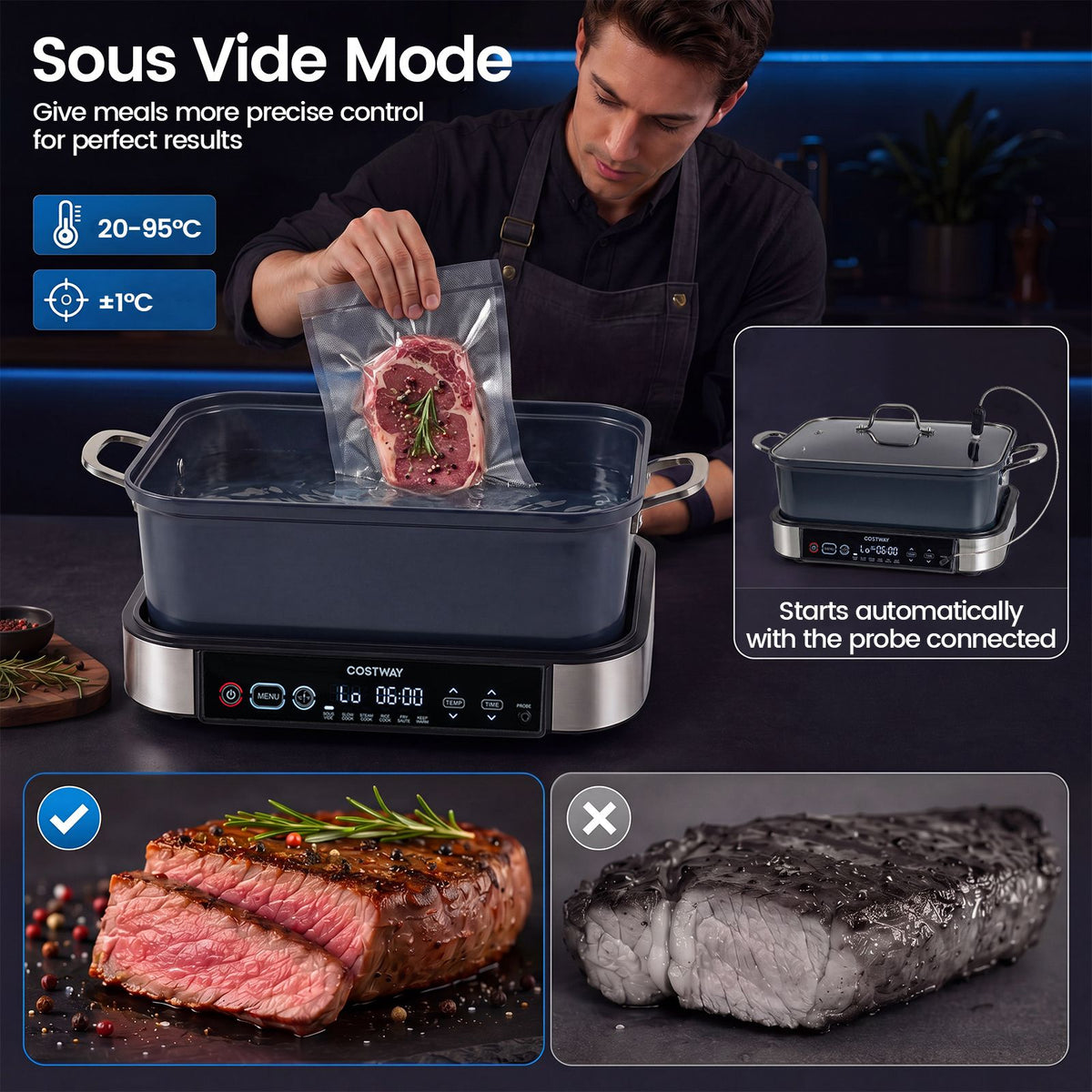 1600W 6-in-1 Programmable Slow Cooker with Sear Saute and Adjustable Timer amp