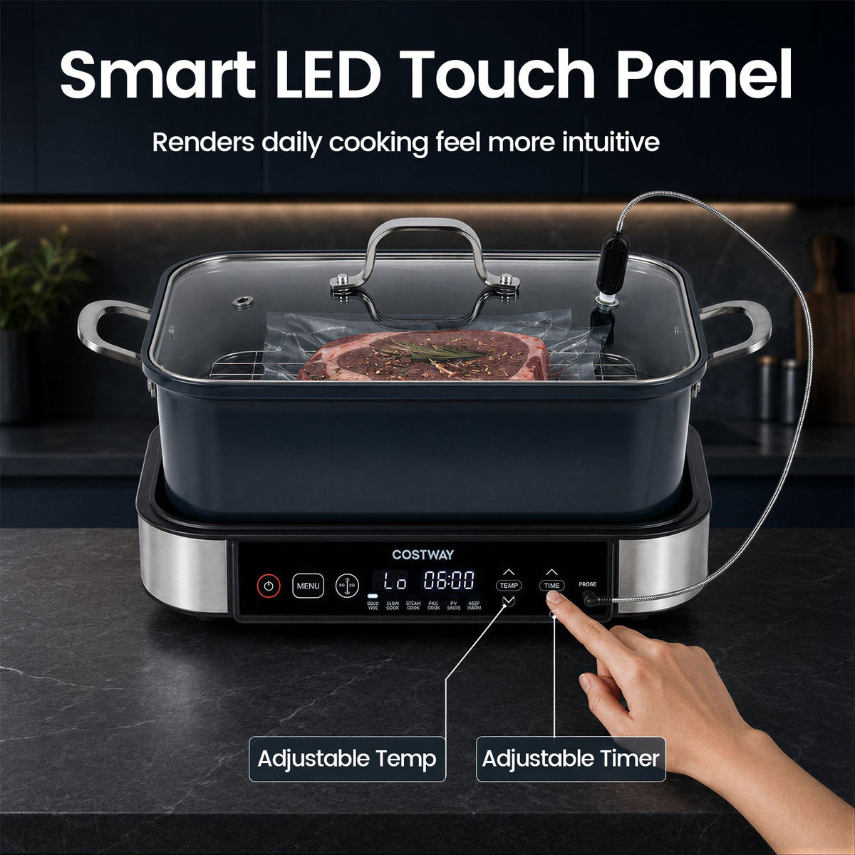 1600W 6-in-1 Programmable Slow Cooker with Sear Saute and Adjustable Timer amp